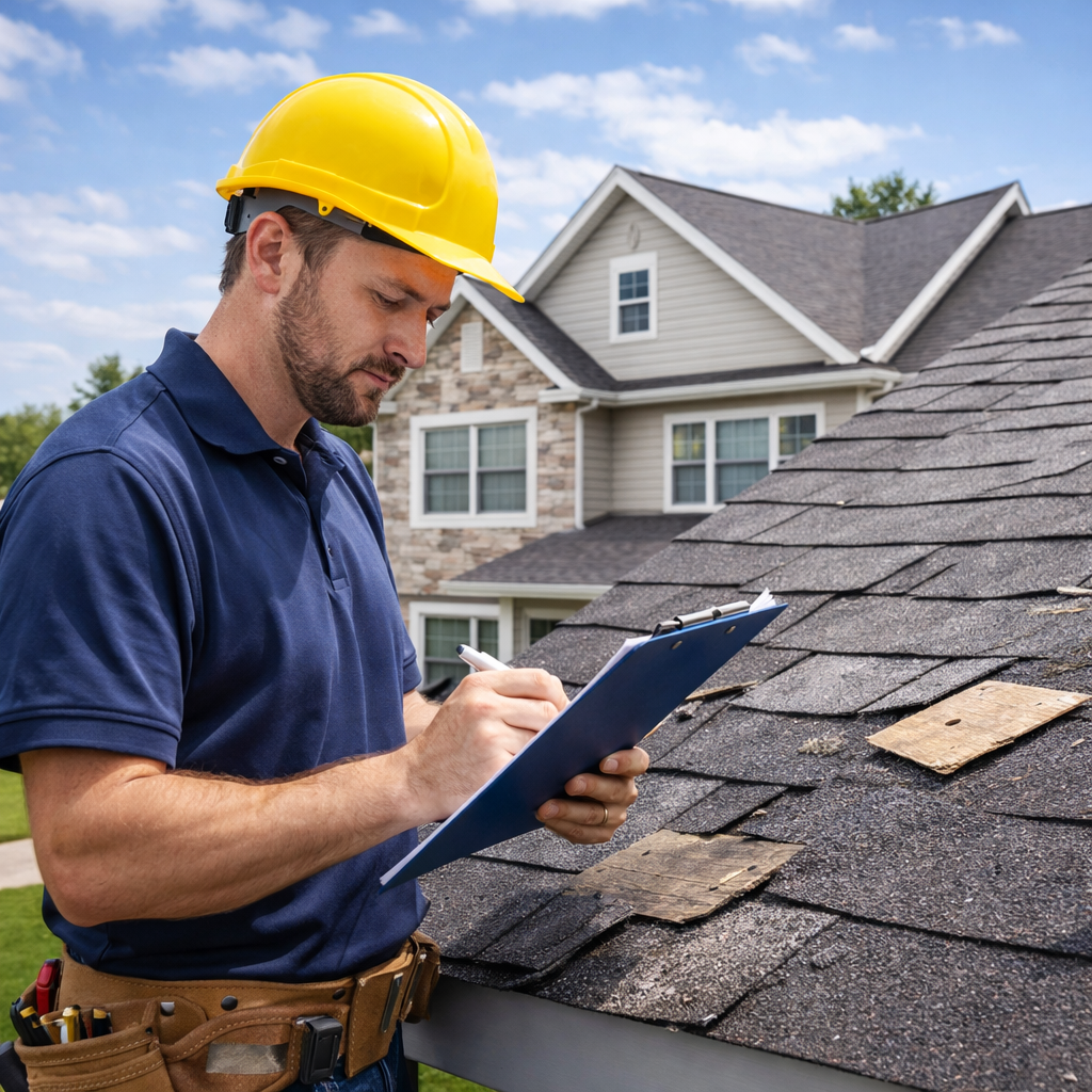 Roof inspection on a sunny day